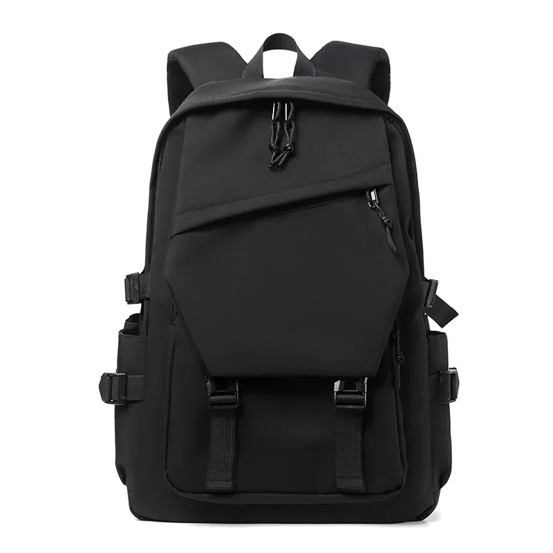 sac à dos simple pour homme en polyester imperméable de 15 pouces, couleur unie, tendance, pour couple, étudiant, ordinateur portable