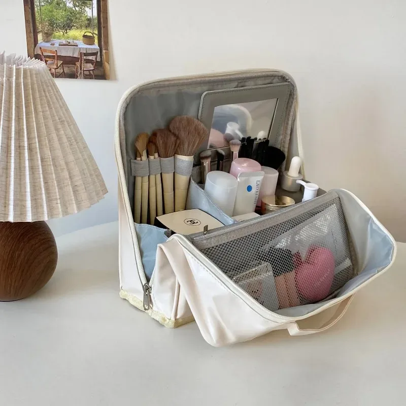 sac de rangement pour articles de toilette, grande capacité, en pu, étanche, à porter à la main, organisateur de cosmétiques, accessoire de beauté pour femmes, pour voyage