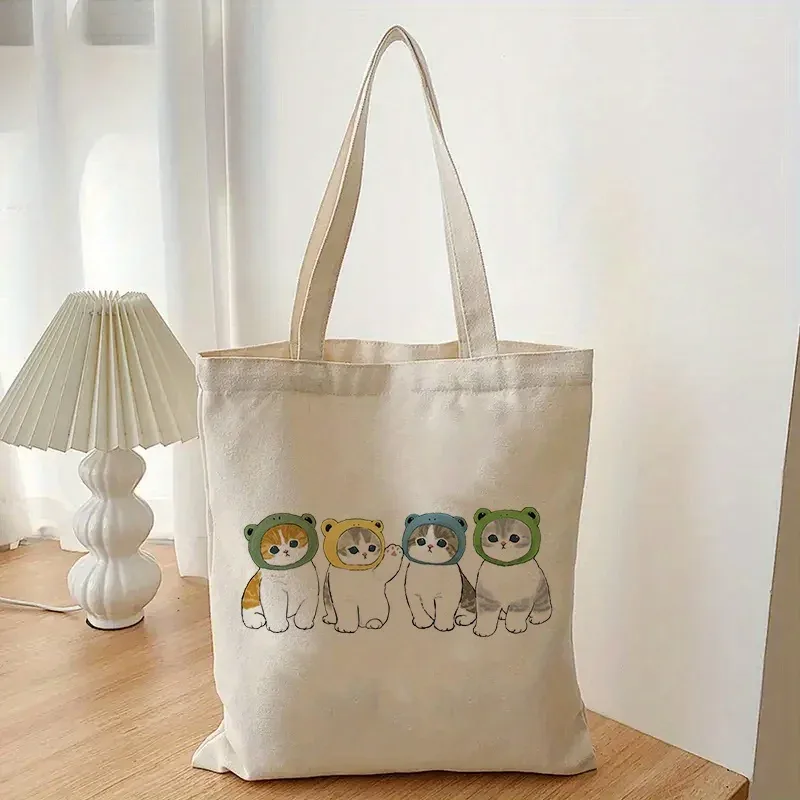 sacs à bagages chats mignons, 1 pièce, sac de shopping vintage en toile de dessin animé harajuku, sacs à bandoulière amusants pour femmes, cadeaux kawaii pour enfants