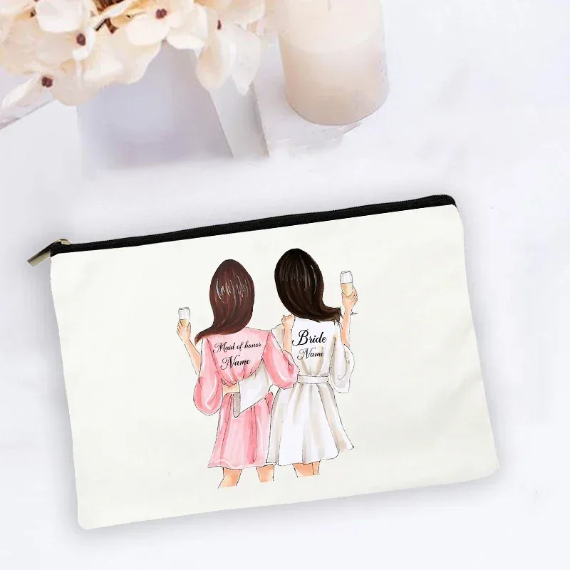 trousse de maquillage personnalisée avec nom personnalisé, sacs à cosmétiques, organisateur de toilette de voyage, rangement de mariée, étui de maquillage, cadeaux de demoiselle d'honneur de mariage