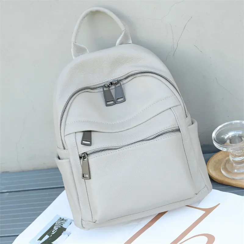 sac à dos en cuir véritable pour femme, doux, quotidien, grand, spacieux, à la mode, en cuir de vache, pour voyage, affaires, collège, sac à bandoulière