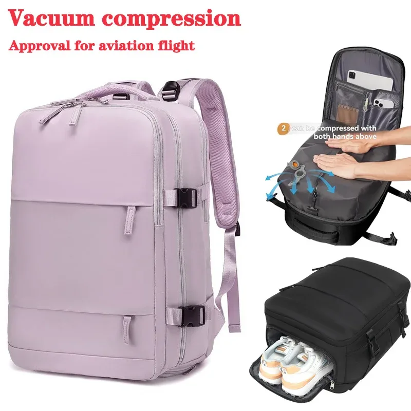 sac à dos de voyage avec pompe à air intégrée sous vide, sac à dos de voyage extensible, équipé d'un système de vide