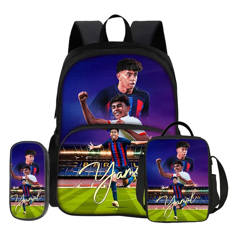 ensemble de 3 pièces avec sac à dos à poche avant football star, sac à déjeuner isotherme, trousse à crayons, sac à dos l-lamin yamal