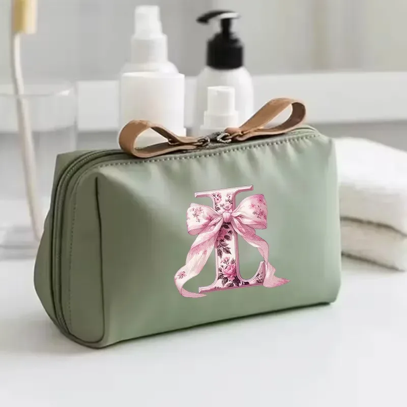 sac à main pour femme avec 26 lettres florales en forme de nœud, trousse de maquillage, sac de rangement, cadeau de la saison de la rentrée scolaire, saint-valentin, anniversaire