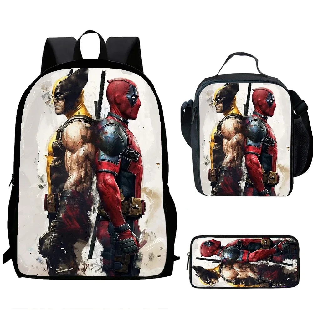 classique populaire d-deadpool w-wolverine imprimer 1/3 pièces/ensemble étudiant sacs d'école sac à dos pour ordinateur portable sac à dos avec sac à déjeuner porte-crayon