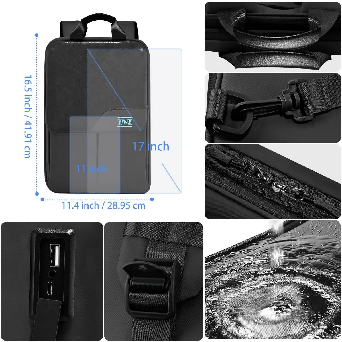 sac à dos extensible mince pour ordinateur portable 15,6-17 pouces, sac à dos de voyage d'affaires étanche à la pluie pour hommes et femmes