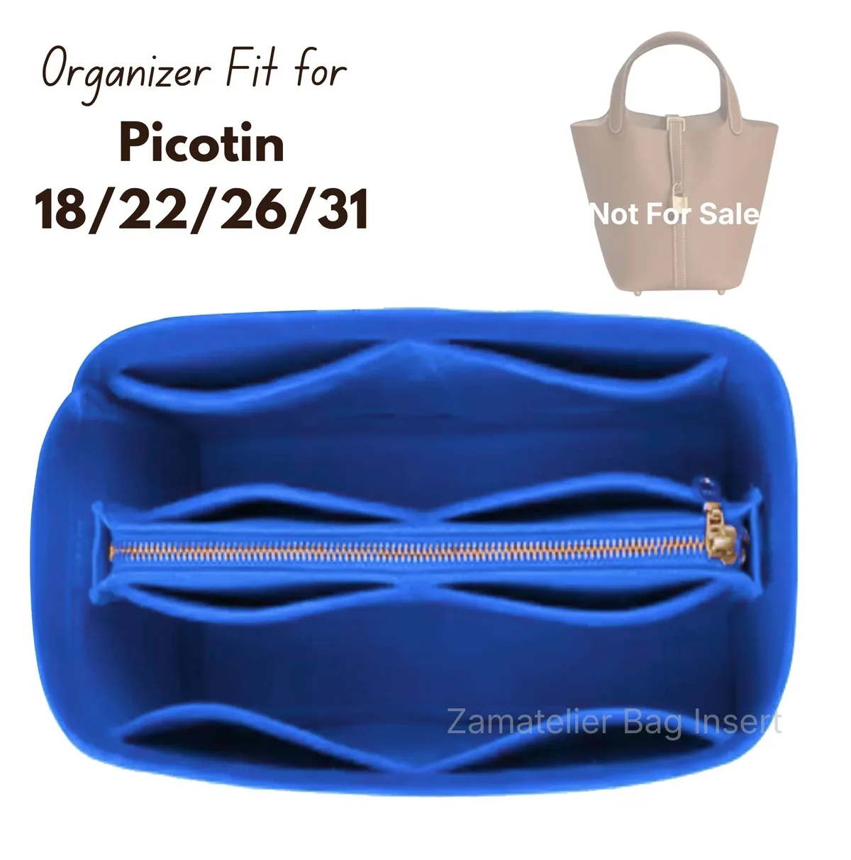 Organisateur de sac en feutre avec fermeture éclair et pochette centrale détachable, compatible avec les sacs Picotin 18/22/26/31, PM/MM/GM