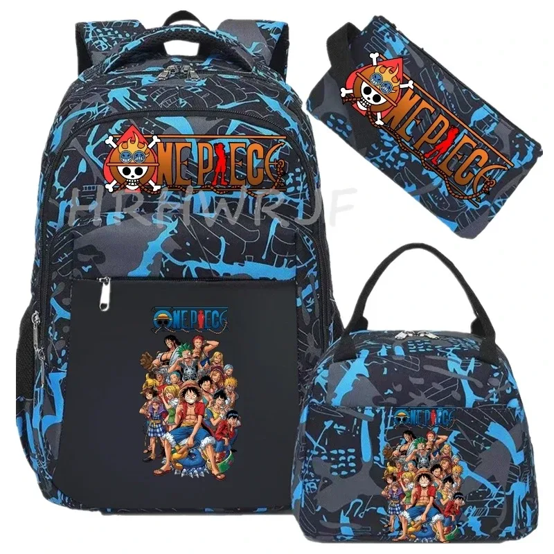 sac à dos one piece monkey d luffy 3 pièces camouflage pour adolescents, sacs d'école pour ordinateur portable, collégiens/lycéens, sacs de voyage en plein air, mochilas