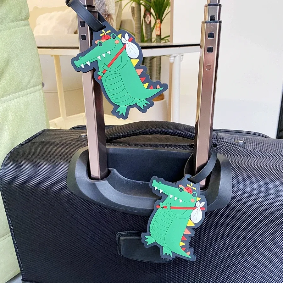 étiquette de bagage dinosaure vert, étiquette de nom de voyage pour valise, sac à dos, station d'aéroport, étiquettes volantes d'embarquement mâle/femelle, 1 pièce/2 pièces