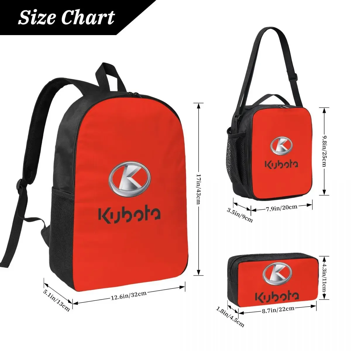kubota tracteur sac à dos étudiant garçons filles bookbag sac d'école ordinateur sacs à bandoulière 3ps sac à 