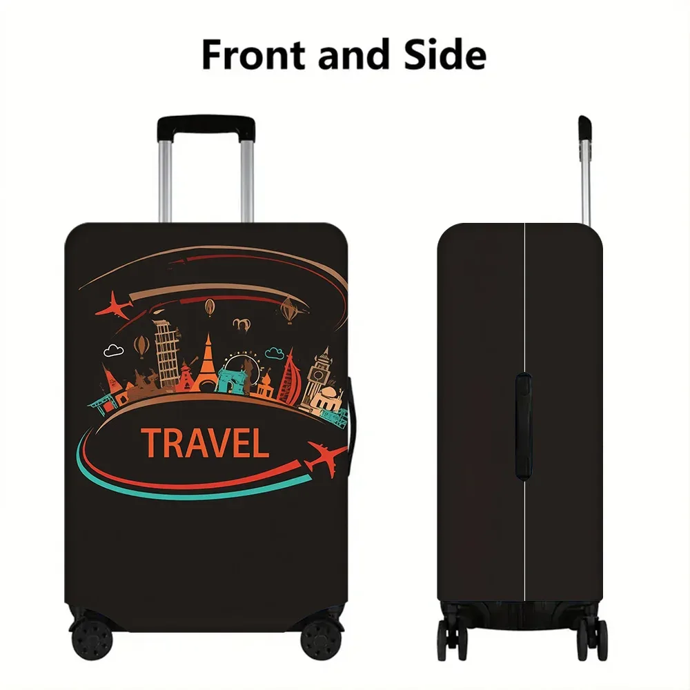 1 housse de bagage imprimée sur le thème du voyage pour bagages de 18 à 32 pouces ; accessoires de voyage anti-poussière et élastiques pour protéger efficacement vos bagages