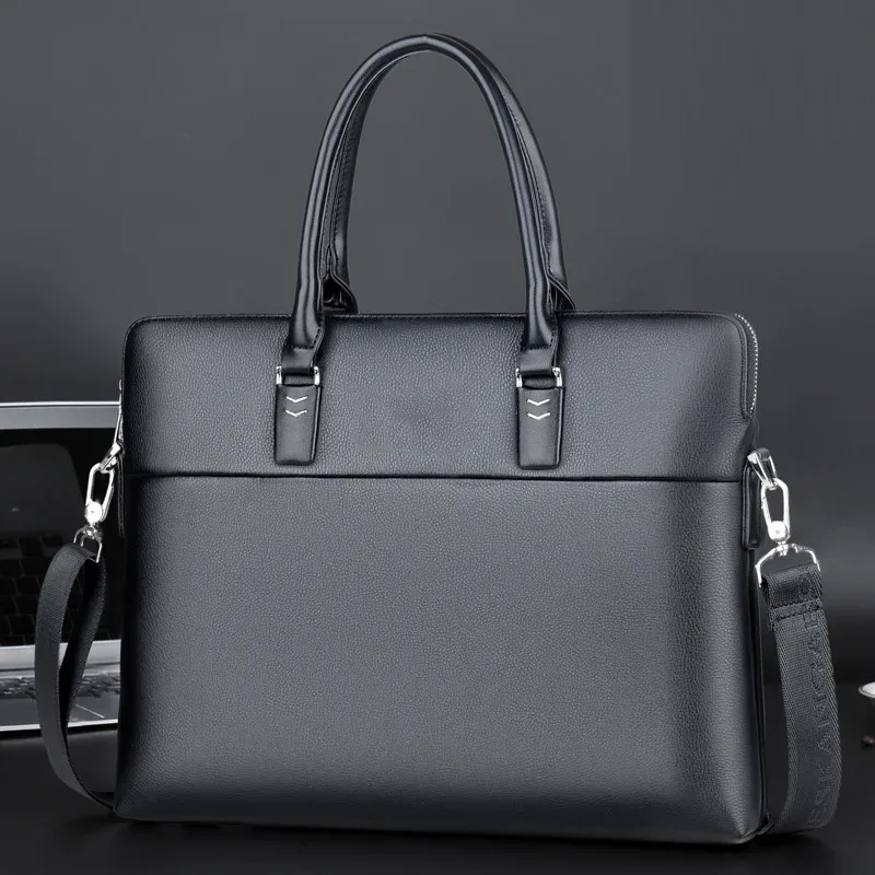 Mallette professionnelle en cuir pour hommes, sac de bureau pour ordinateur portable de 14 pouces avec bandoulière, sac messager d'affaires étanche
