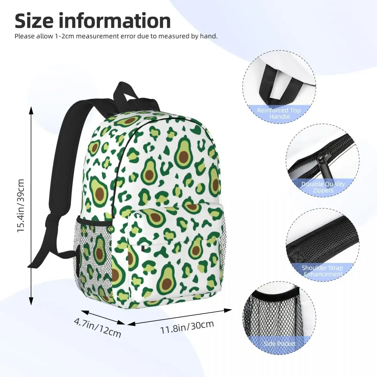sac à dos à motif léopard avocat vert pour hommes et femmes, cartable pour étudiants, convient aux sacs pour ordinateur portable 15 pouces