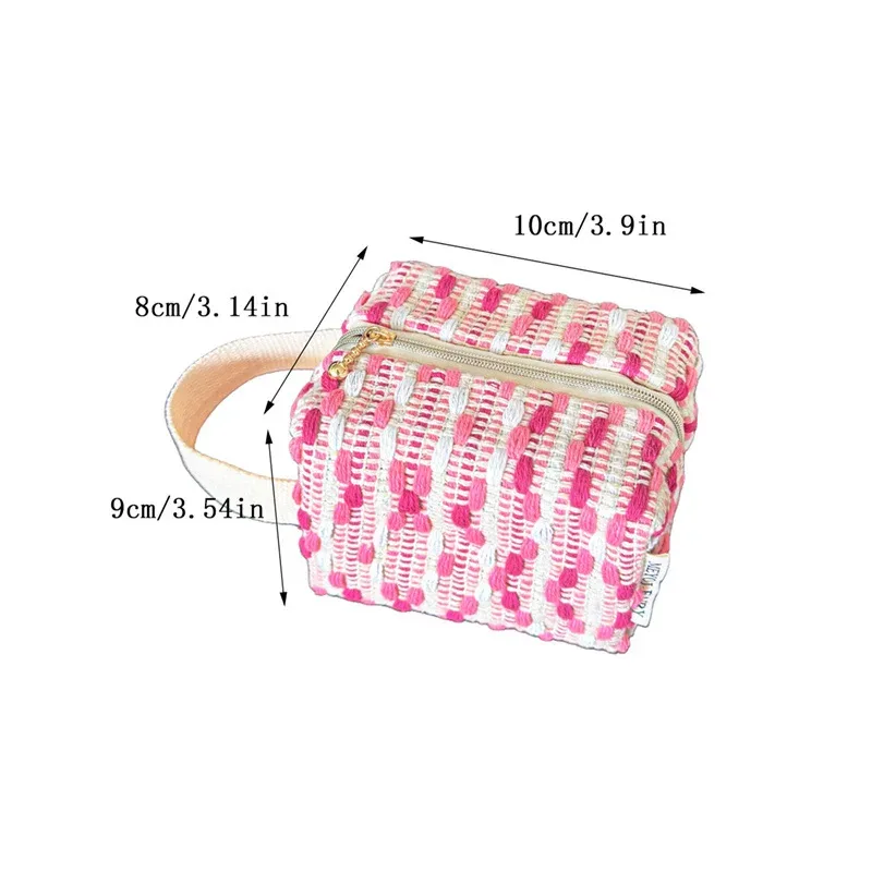 sac à main tissé rayé pour fille, petit sac cosmétique portable, sac de rangement de voyage, sac intérieur color-block pour sac de voyage