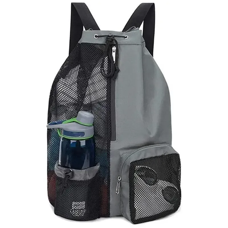 sac à dos respirant en maille noire avec cordon de serrage, poche latérale et bretelles durables pour la gym, la natation, la plage et les voyages en plein air