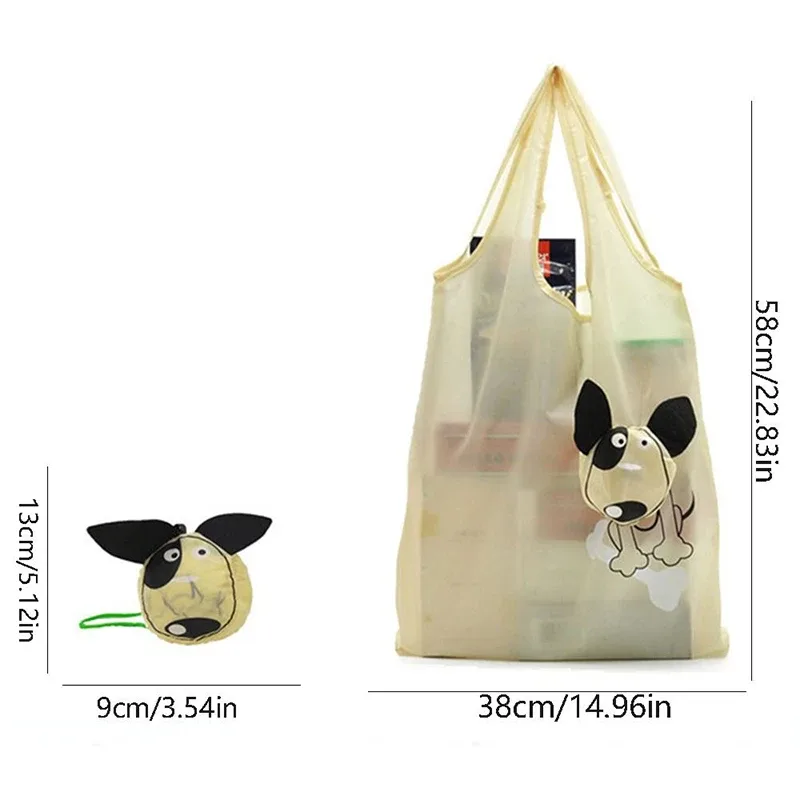 sac de courses pliable en forme de chien mignon, sac fourre-tout écologique en polyester durable pour les courses, sac à main portable et léger, pochette de rangement réutilisable