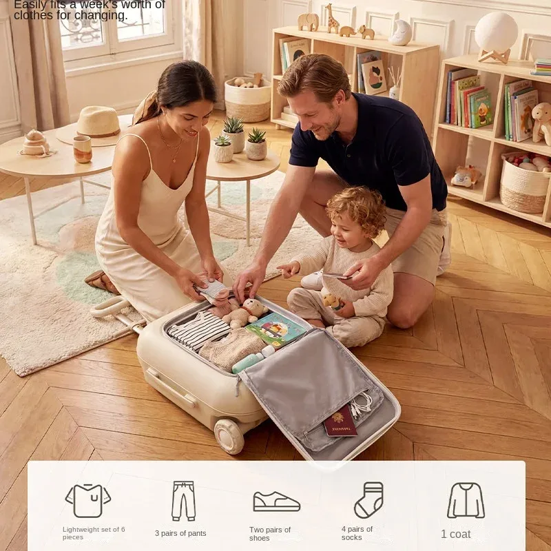 valise de voyage pour enfants avec roues lumineuses, bagage à main 4-en-1, sac à roulettes pour garçons et filles, sur lequel ils peuvent s'asseoir et rouler