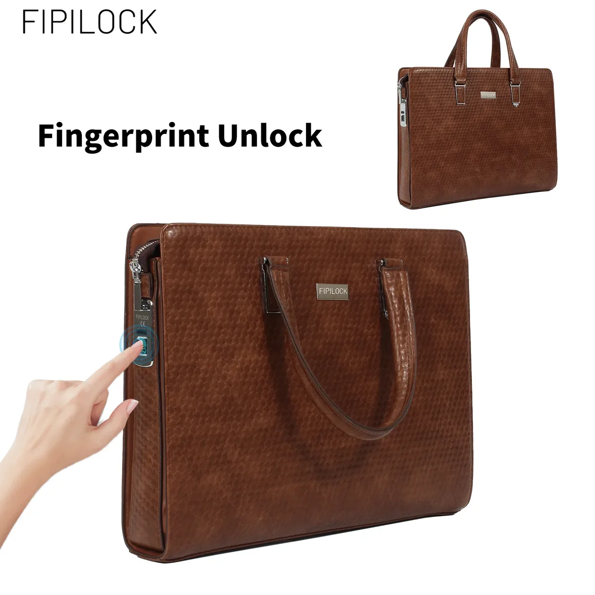 fipilock – sacoche pour ordinateur portable en cuir, porte-documents rigide pour hommes, sacs à main de luxe avec déverrouillage intelligent par empreinte digitale, sac d'ordinateur professionnel