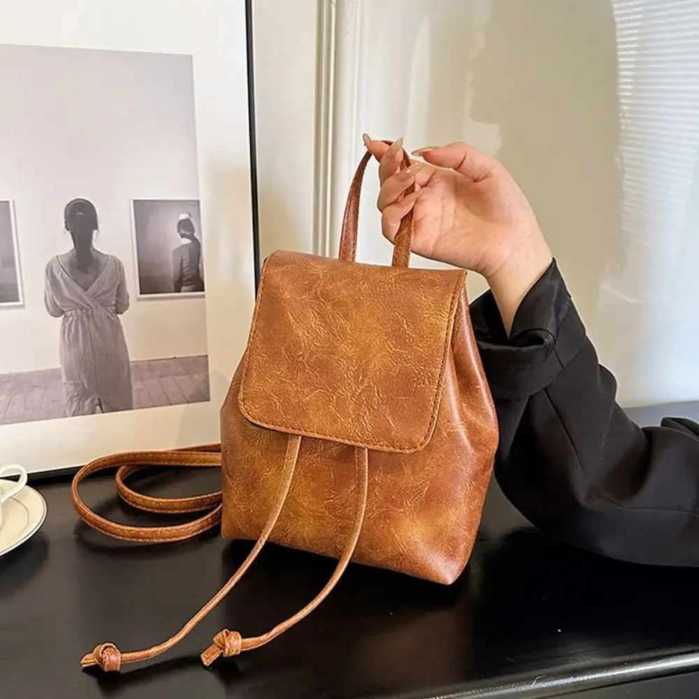 sac à dos rétro marron solide en pu pour enfants, mini sac à dos solide, petit paquet, sac à main pour documents initiés
