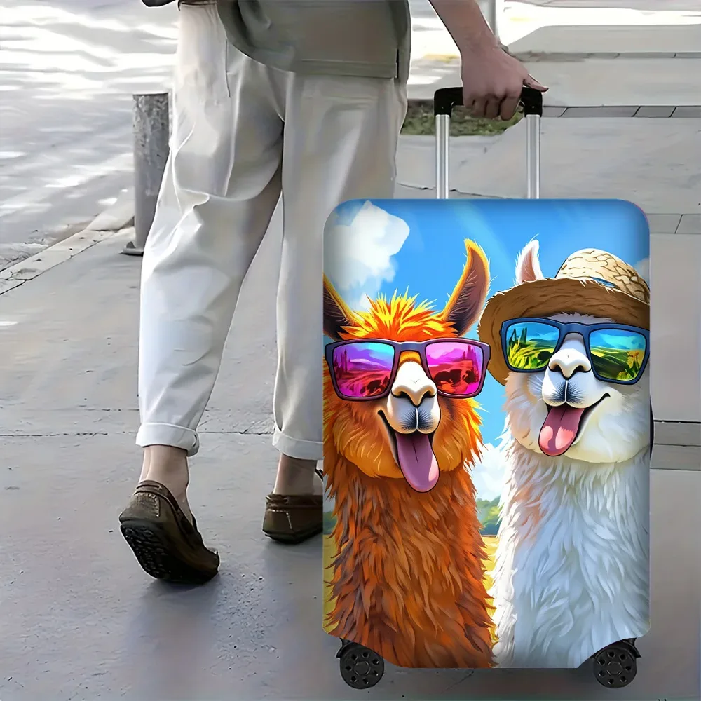 1 housse de bagage à imprimé alpaga joyeux pour bagages de tailles 18-32 ; Accessoire de voyage anti-poussière et extensible avec un orange vibrant