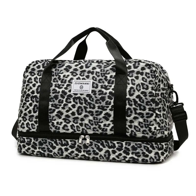 sac de voyage à imprimé léopard, grande capacité, sac de sport avec compartiment indépendant pour chaussures, sac de voyage pour week-end.