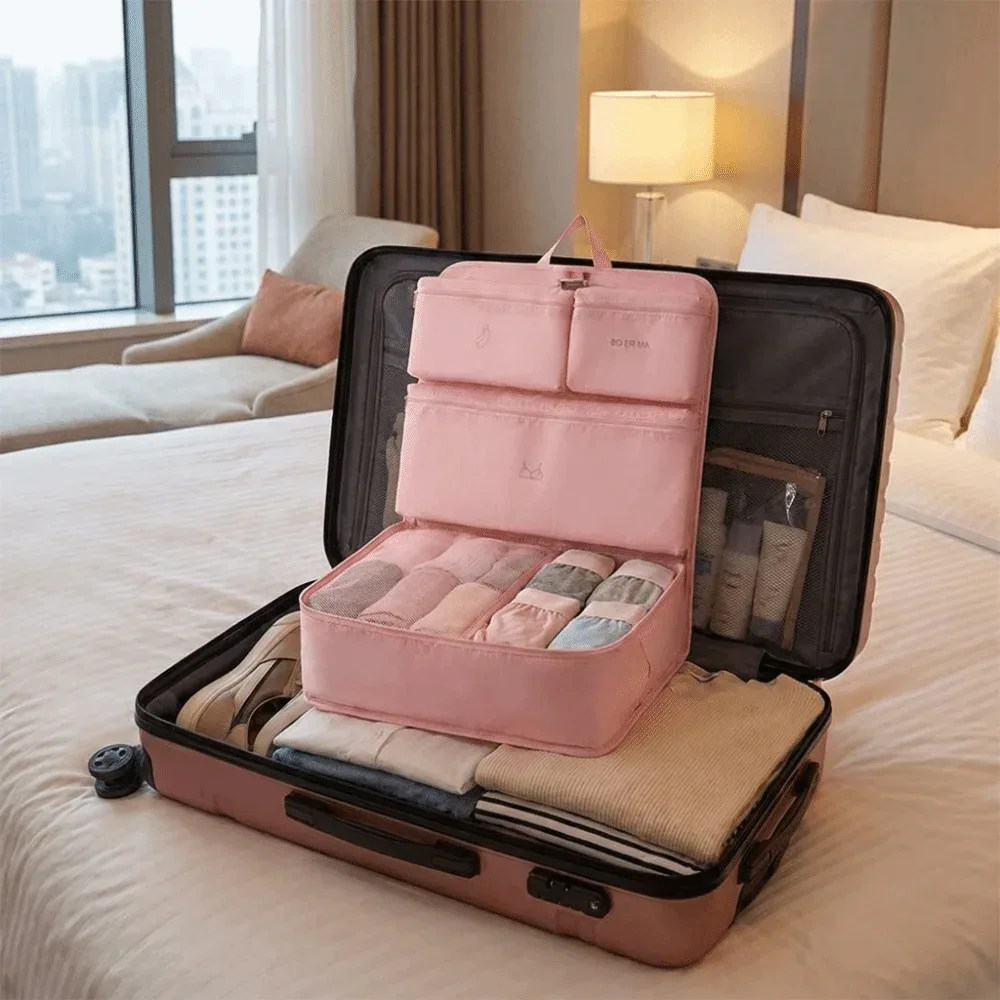 sac de rangement compressible 6-en-1 avec structure suspendue pliable, organisateur portable léger et pliable