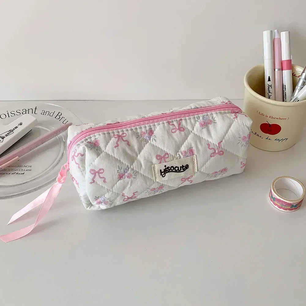 sacs à cosmétiques coréens avec nœud papillon et dentelle pour femmes, sac de maquillage doux à main, sacs de rangement d'articles de maquillage de voyage pour filles, mode