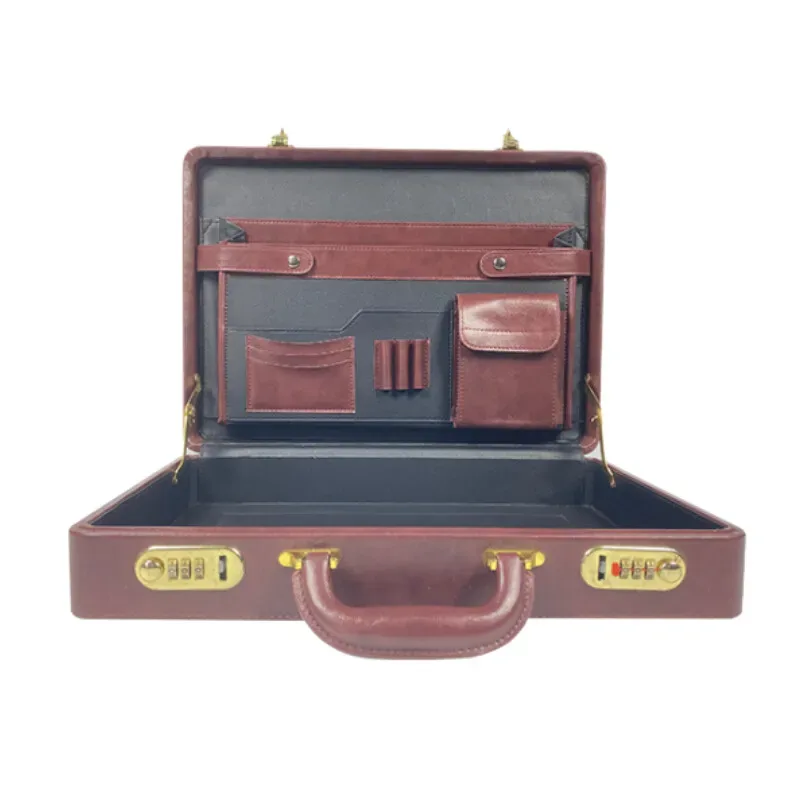 Mallette d'affaires vintage pour hommes avec verrouillage par mot de passe – Boîte de rangement de documents rétro en aluminium pour fichiers, billets et espèces