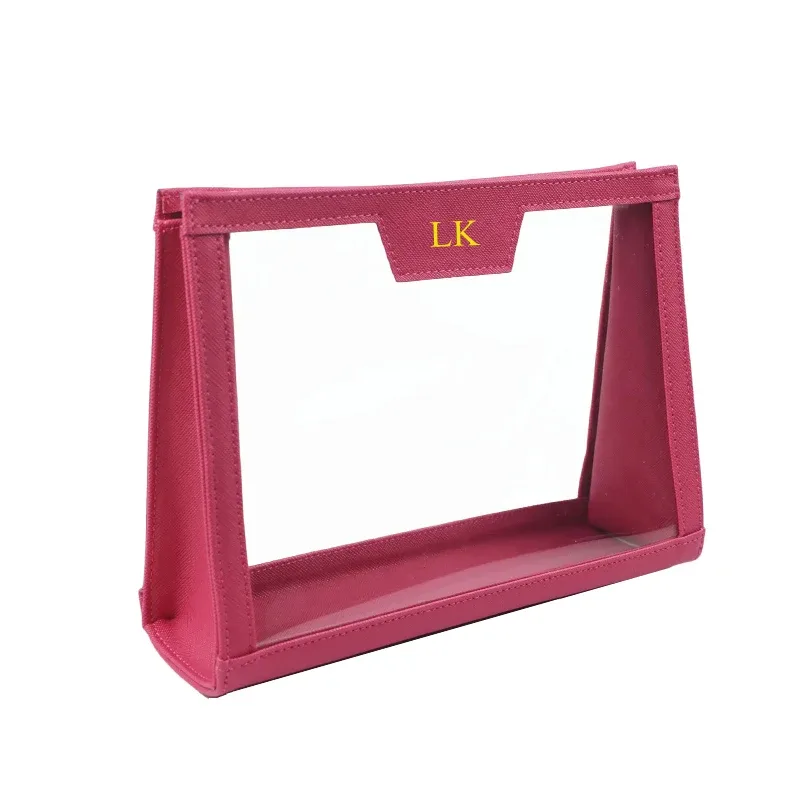 Trousse de maquillage en cuir saffiano pour femme, sac cosmétique transparent en PVC, sac de voyage pratique, sac de poche étanche, nouveauté