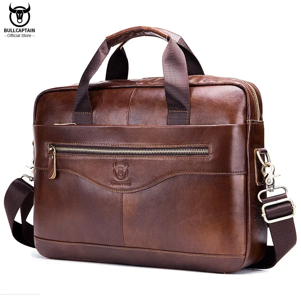 bullcaptain nouvelle mallette d'affaires en cuir de vache pour hommes/sac messager rétro en cuir pour hommes/sac d'affaires de loisirs de grande capacité/sac à main