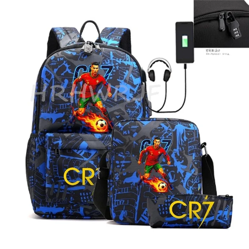 sacs à dos sport décontractés cr7, lot de 3, légers et simples, grande capacité, pour adolescents, ordinateurs portables, école, femmes, hommes, voyage, usb, anti-vol, mochilas