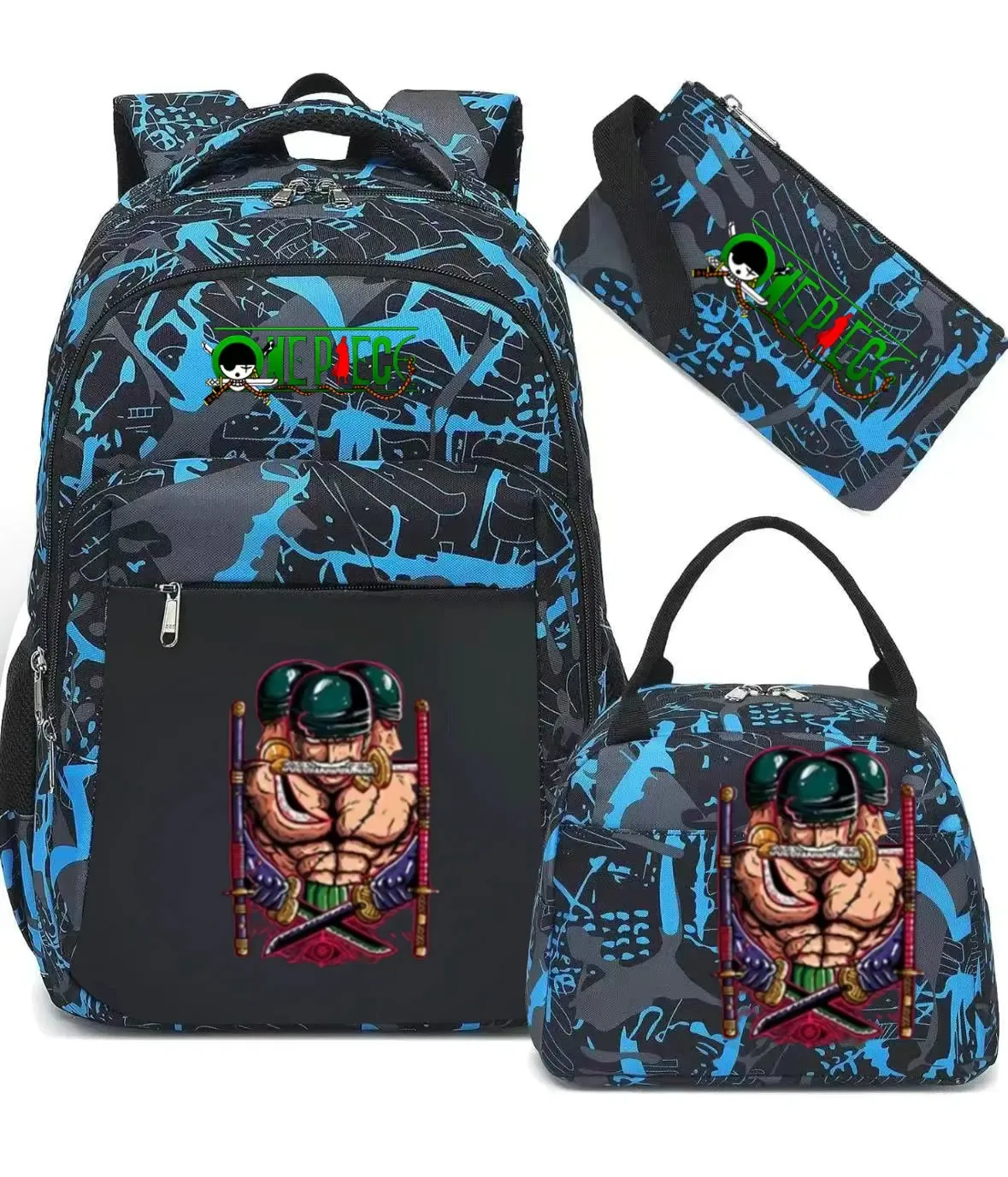 sac à dos one piece 3 pièces camouflage pour adolescents, sacs d'école pour ordinateur portable, sacs de voyage pour collégiens/lycéens, mochilas