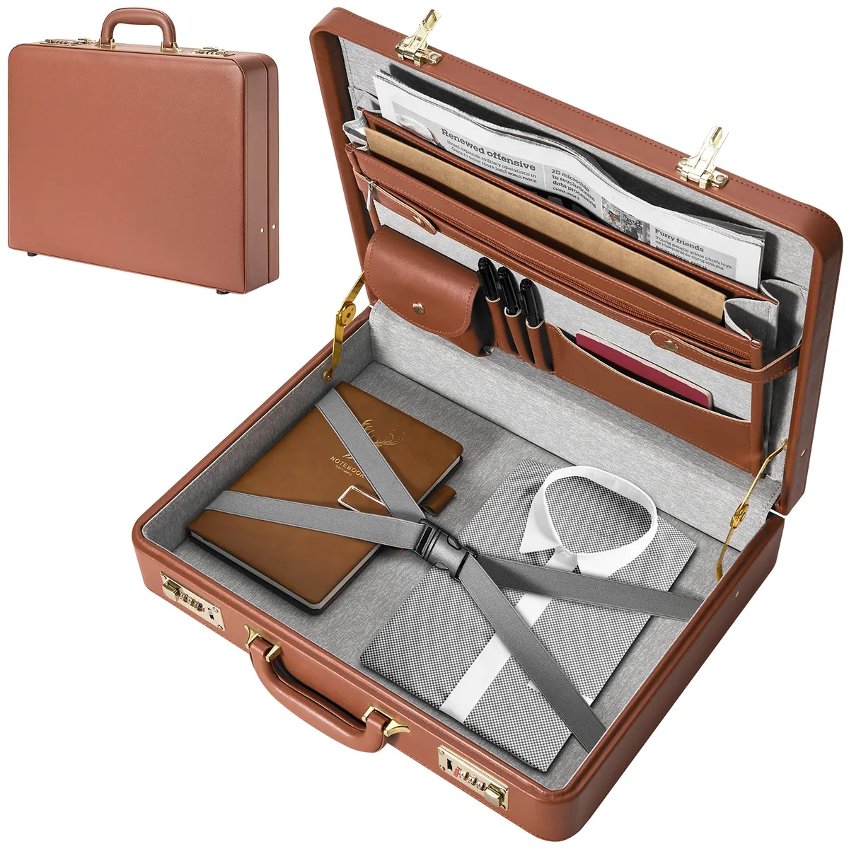 porte-documents pour hommes, porte-documents antivol à double verrouillage avec compartiment pour ordinateur portable de 16 pouces, simili cuir imperméable, étuis brefs pour hommes avec
