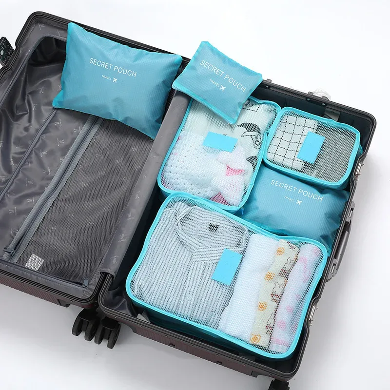 ensemble de sacs de rangement pour bagages de voyage d'affaires, petit ensemble de six pièces, organisateur de vêtements et de chaussures, style moderne minimaliste, poly…