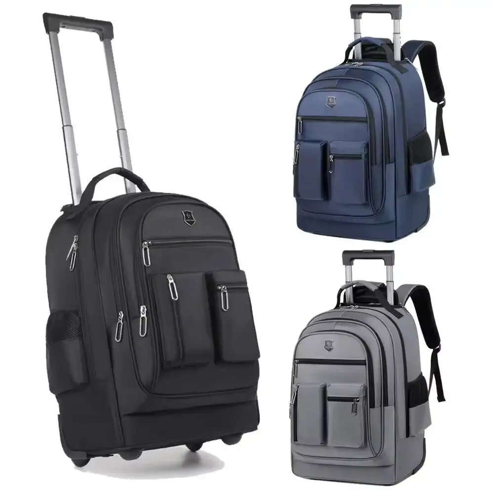 Sac à dos de voyage de grande capacité avec roulettes pour hommes, nervures cachées, bagage à main étanche, sac de voyage de week-end, voyage d'affaires, le plus récent