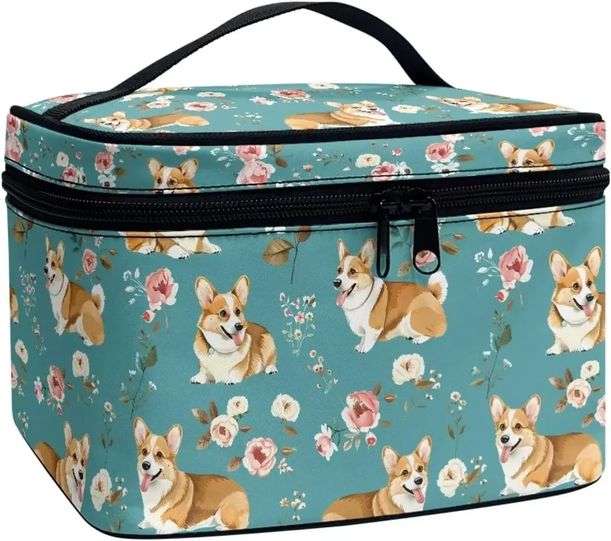 bronwn-trousse de maquillage portable avec fermeture à glissière, sac de toilette, fourre-tout pour cosmétiques, poudres imprimées, rétro, salle plus lente
