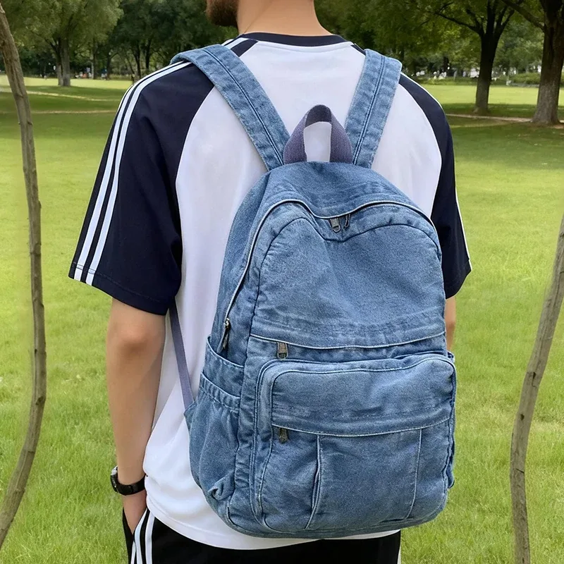 Denim Vintage sac à dos femmes sac à bandoulière grande capacité jean sac d'école femme sac à dos quotidien Simple sac à dos pour ordinateur portable