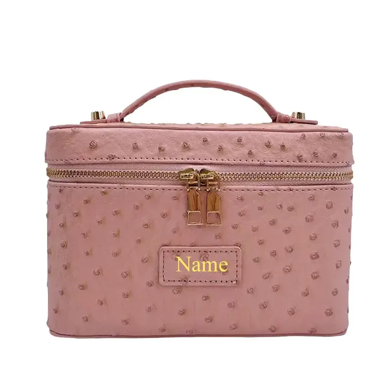 Trousse de toilette de voyage personnalisable à motif d'autruche, organisateur de maquillage portable suspendu, trousse de toilette pour femmes