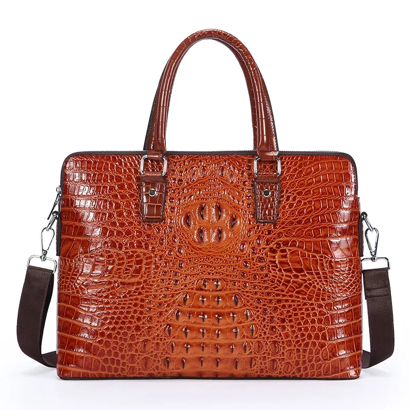 nouvelles sacoches pour ordinateur portable en cuir de vachette véritable à motif crocodile, sacs de luxe pour hommes, sacs à main pour hommes, sacs messager pour hommes, sac pour ordinateur 14 pouces