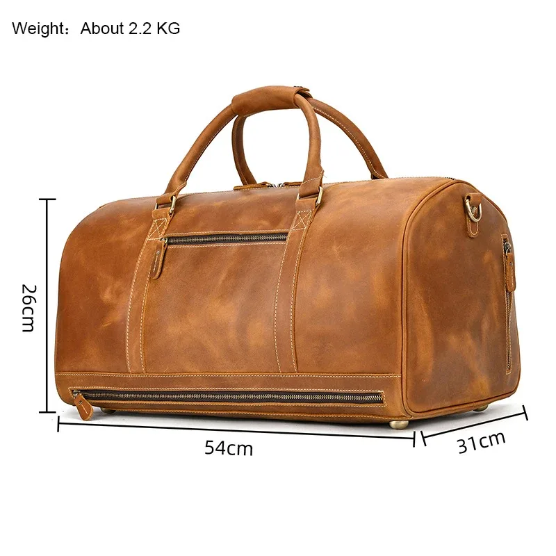 sac de voyage vintage en cuir véritable pour homme, fourre-tout de voyage, grand sac de week-end, sac de sport en peau de vache, bagage à main pour homme, grands sacs à main, 60cm