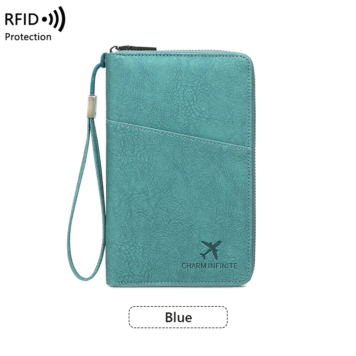 portefeuille de voyage multifonctionnel anti-rfid avec fermeture éclair, porte-documents, dragonne et organisateur de cartes et billets pour plusieurs passeports
