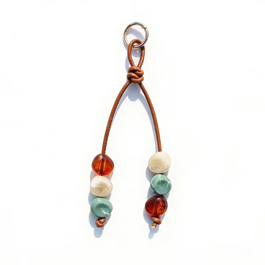 porte-clés en résine perlée, breloque de sac en cuir pu à perles plates, pendentif décoratif pour sac, porte-clés en cuir pu tressé pour valises