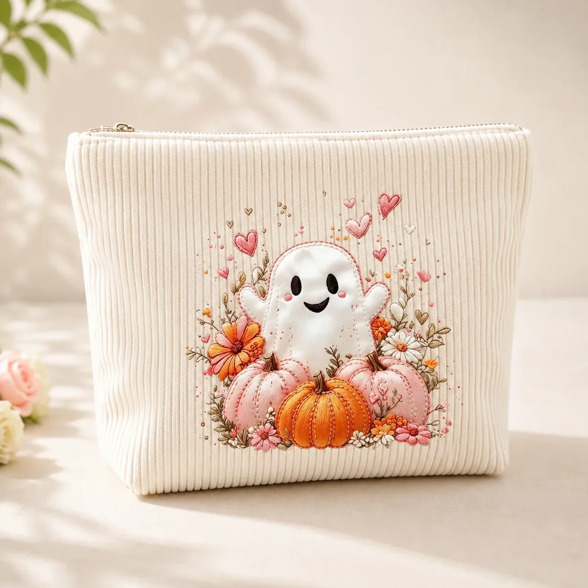 trousse de maquillage halloween fantôme en velours côtelé grande capacité sac de voyage organisateur de toilette pochette femme cadeau de fête d'automne