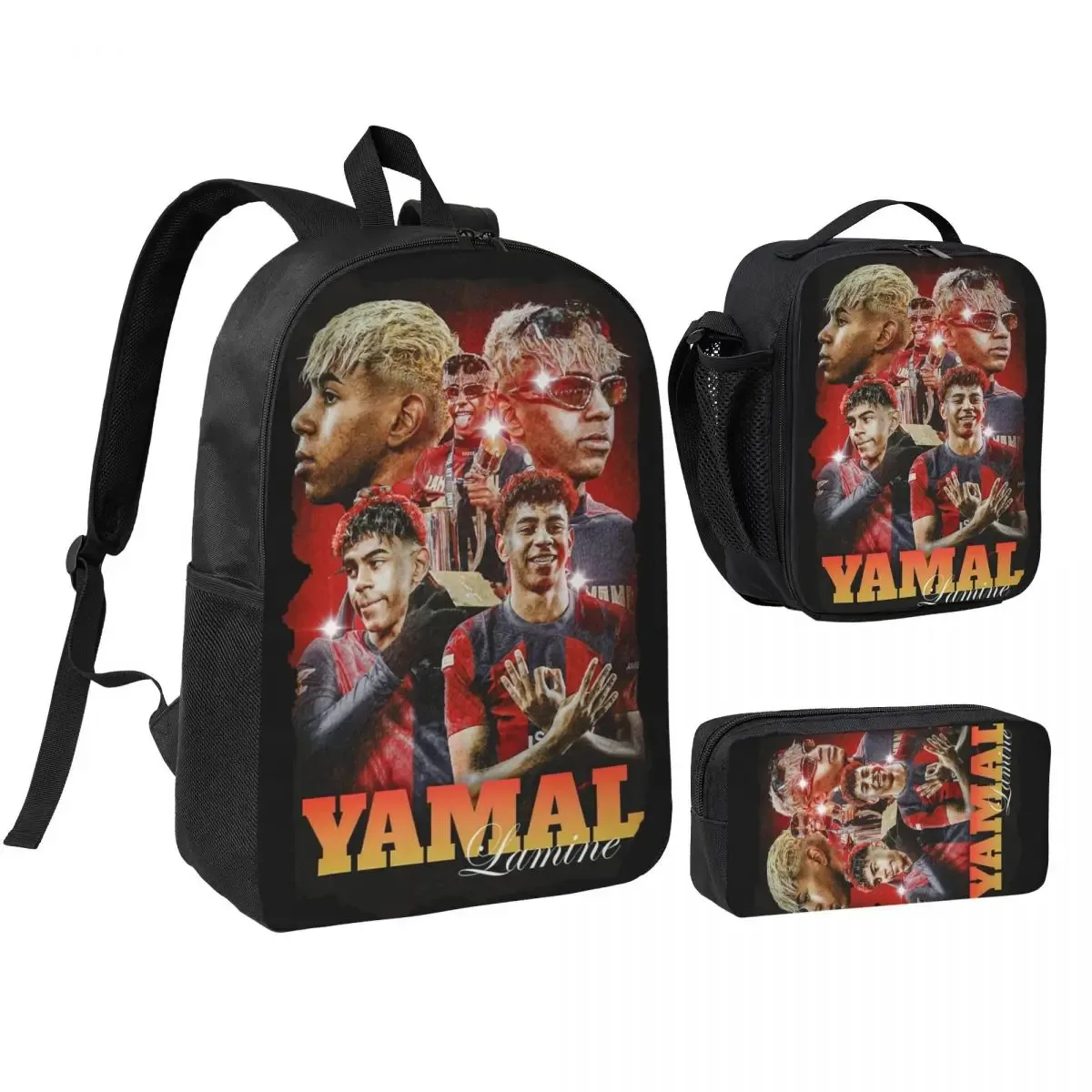 3pecs/ensemble lamine y-yamal football sac à dos pour étudiant haute capacité sac à bandoulière sac à déjeuner trousse à crayons