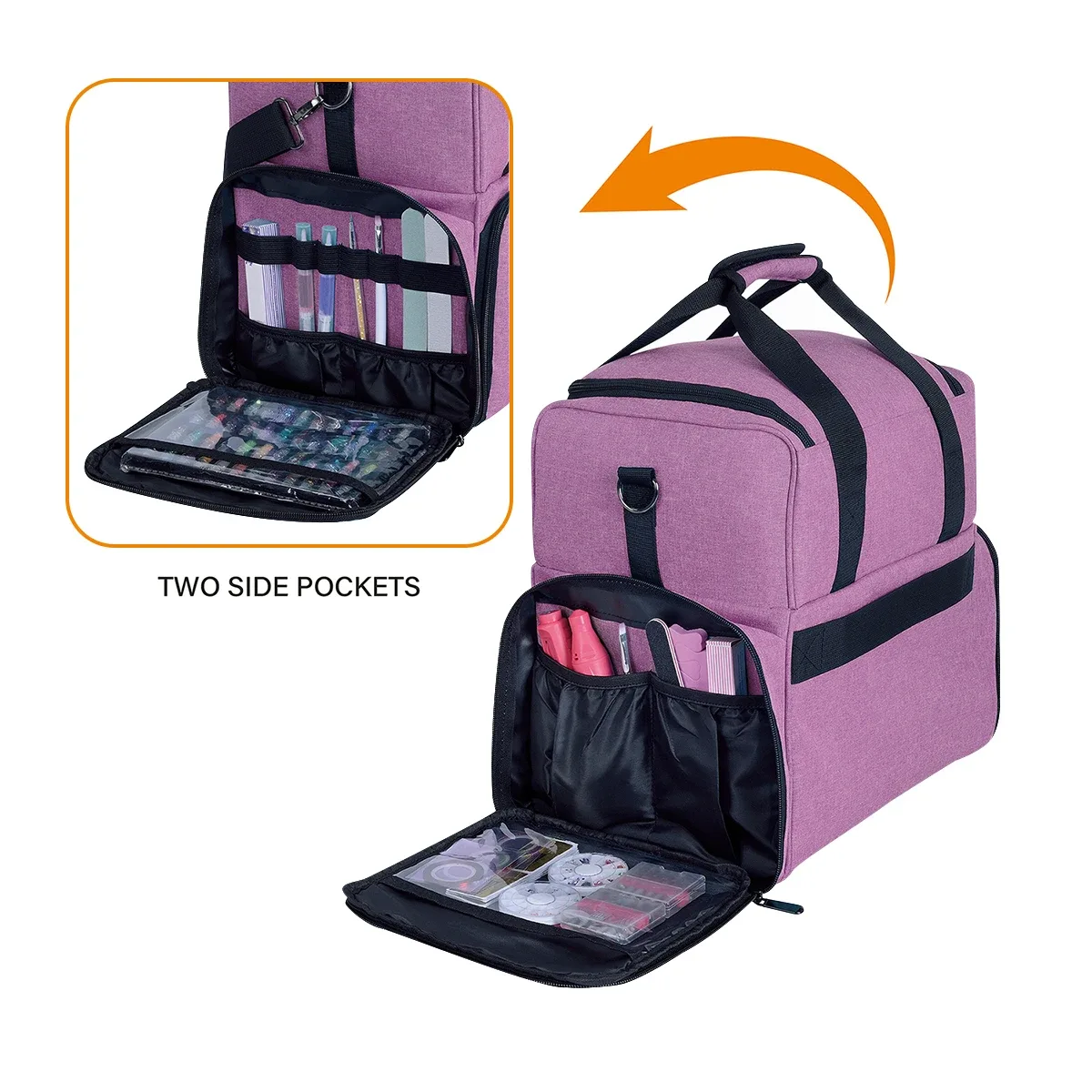 uozl trousse de maquillage double couche de grande capacité avec 3 pochettes amovibles et 2 compartiments amovibles avec bandoulière réglable