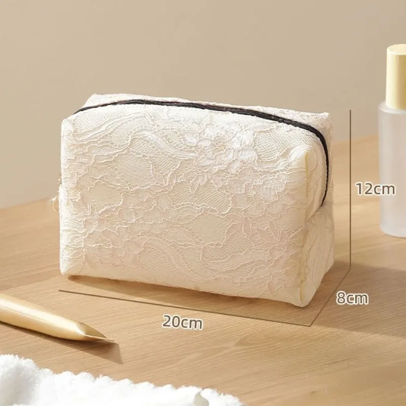 trousse de maquillage en maille de dentelle pour femmes, sac de rangement de cosmétiques et de bijoux de grande capacité, trousse de toilette carrée portable à fermeture éclair