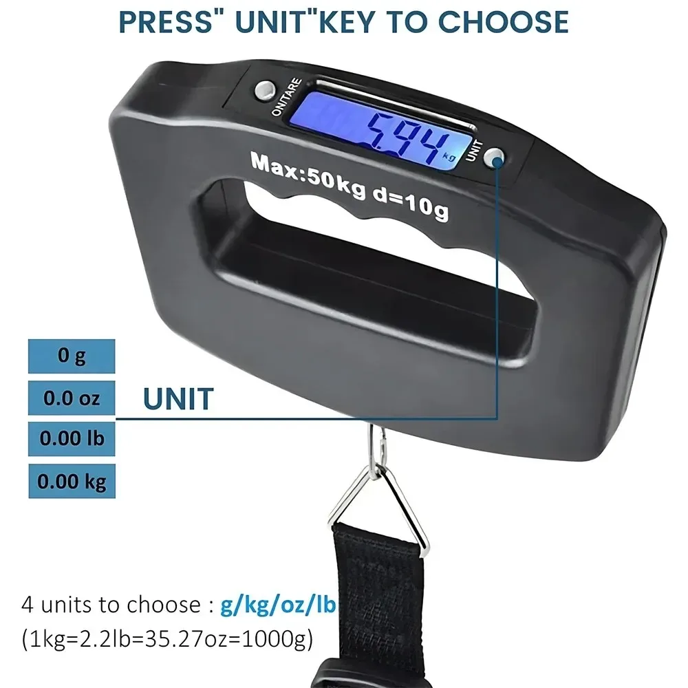 nouvelle balance à bagages numérique 50 kg/10 g, balance électronique portable pour valise, balance de voyage avec rétroéclairage, balance de voyage suspendue électronique