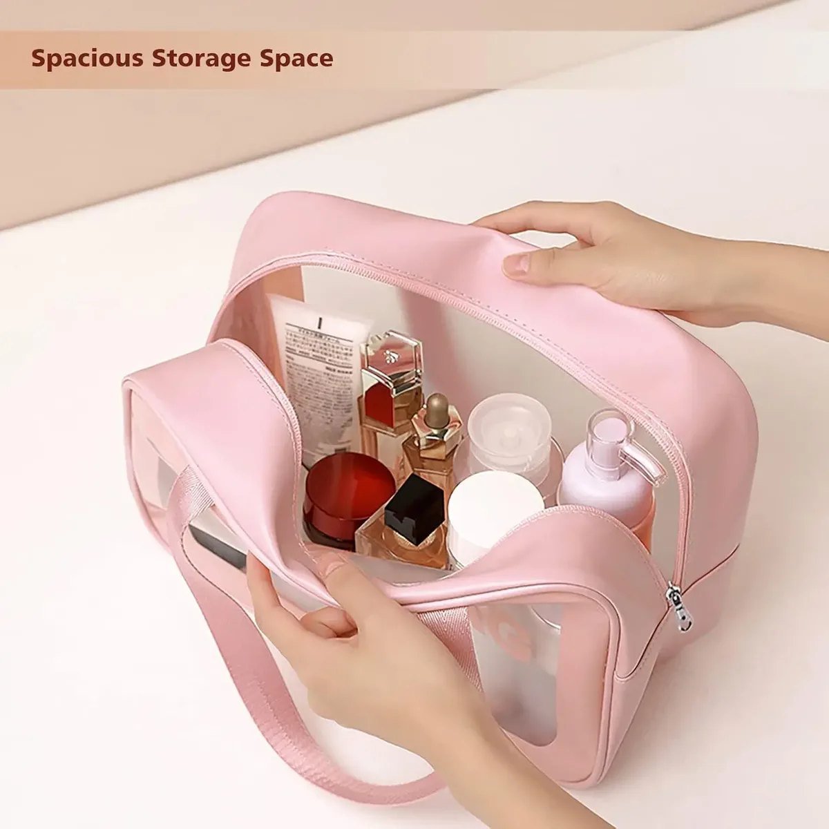 sacs à main de rangement de maquillage anti-poussière de grande capacité, sacs de voyage transparents en pvc à la mode, sac cosmétique portable étanche