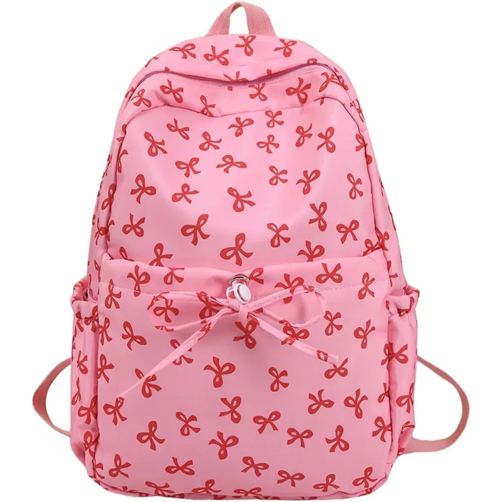 sac à dos mignon à nœud de grande capacité, sac d'école en nylon imprimé avec nœud, sac à dos de voyage à sangle réglable