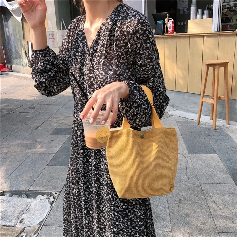 petit sac fourre-tout en velours côtelé de style coréen pour femmes et filles, mini sacs à main, sacs à lunch, shopping, grill, poudres à main, mignon
